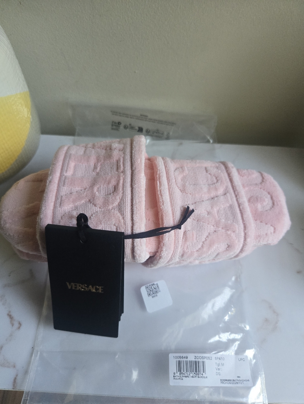 NWT Versace Heart Baroque Pink Terry Slippers Size M 8-9.5 US - Picture 7 of 8
